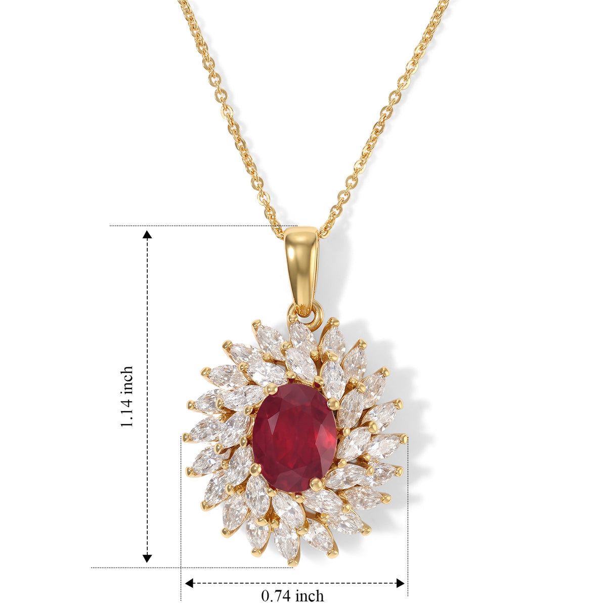 The Tudor Rose Bloom - AAA African Ruby &amp; Moissanite Sunburst Halo Pendant with Chain (Size 20) in 18K Vermeil Yellow Gold Plated Sterling Silver 5.00 Ct. 4524137 5