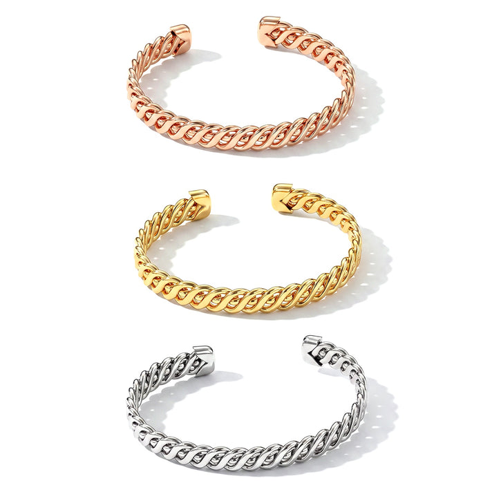 Close Out Deal- Designer Inspired Set of 3 - Cuff Bangle (Size - 7.5) in 3 Tone - Yellow, Silver &amp; Rose 4524144 1
