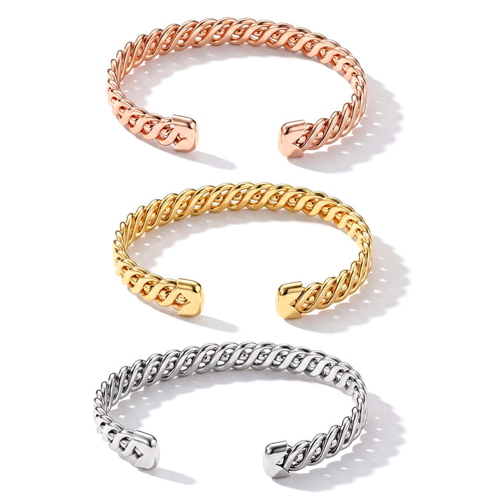 Close Out Deal- Designer Inspired Set of 3 - Cuff Bangle (Size - 7.5) in 3 Tone - Yellow, Silver &amp; Rose 4524144 2