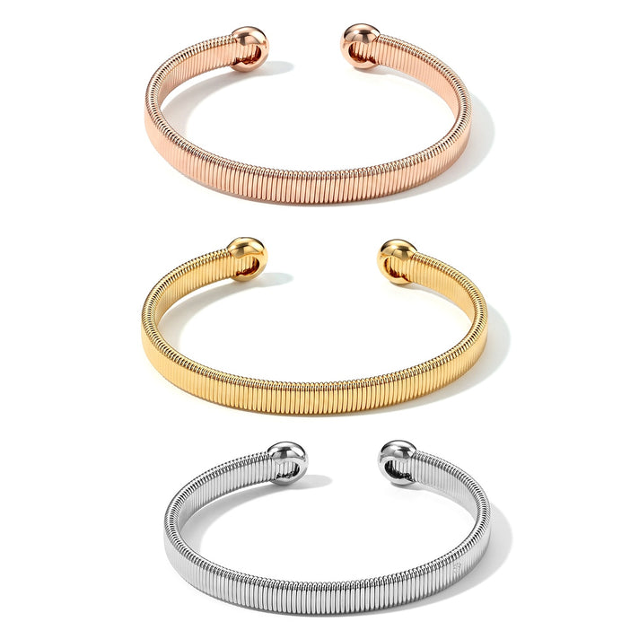 Close Out Deal- Designer Inspired Set of 3 - Cuff Bangle (Size - 7.5) in 3 Tone - Yellow, Silver &amp; Rose 4524146 1
