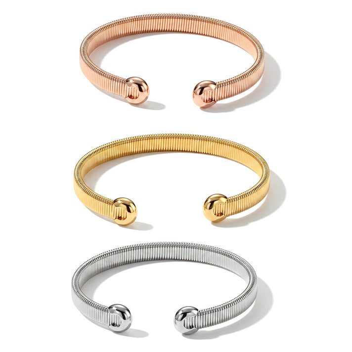 Close Out Deal- Designer Inspired Set of 3 - Cuff Bangle (Size - 7.5) in 3 Tone - Yellow, Silver &amp; Rose 4524146 2