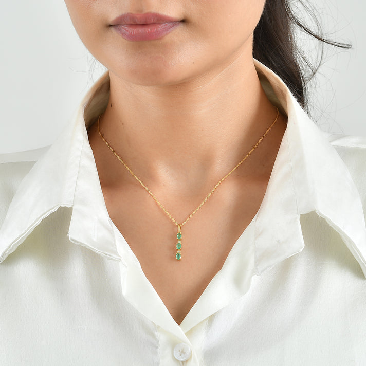 Luxuriant - AAA Gemfields Zambian Emerald &amp; Lab Grown Diamond (SI-G-H) Drop Pendant with Chain (Size 20) in 18K Vermeil Yellow Gold Plated Sterling Silver 0.55 Ct. 4524208 2