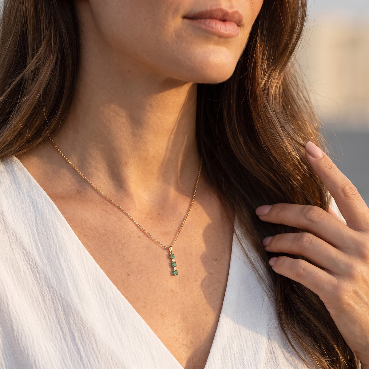 Luxuriant - AAA Emerald &amp; Lab Grown Diamond (SI-G-H) Pendant with Chain (Size 20) in 18K Vermeil Yellow Gold Plated Sterling Silver 0.55 Ct. 4524208 2