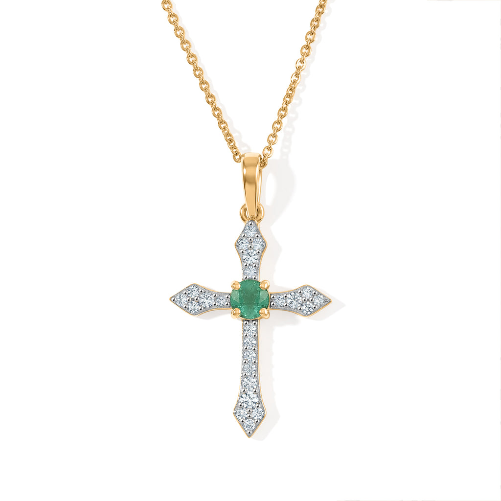 D'Joy - AAA Emerald & White Zircon Pendant with Chain (Size 20) in 18K Vermeil Yellow Gold Plated Sterling Silver_4524209