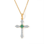 D'Joy - AAA Emerald & White Zircon Pendant with Chain (Size 20) in 18K Vermeil Yellow Gold Plated Sterling Silver_4524209