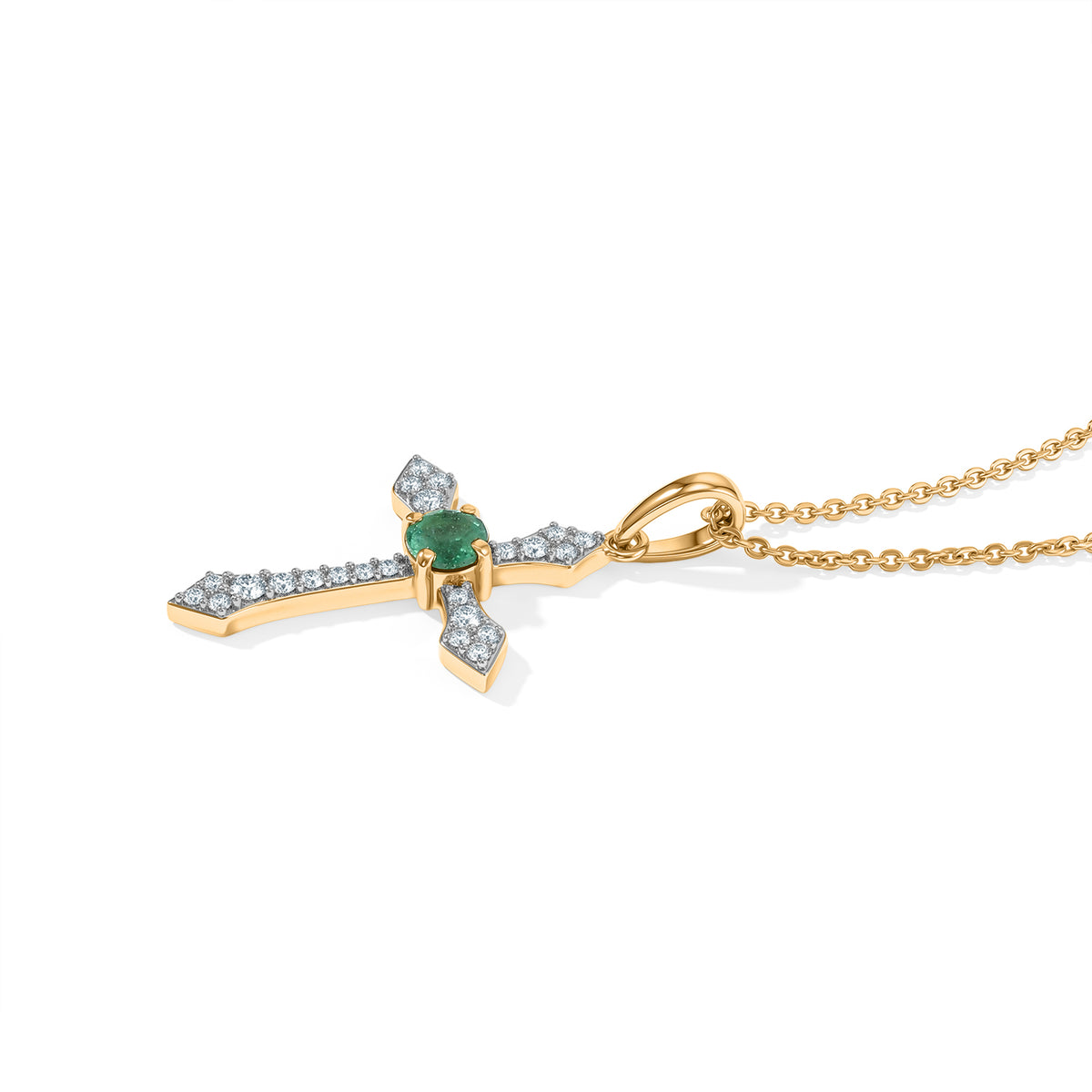 D'Joy - AAA Gemfields Zambian Emerald &amp; White Zircon Cross Pendant with Chain (Size 20) in 18K Vermeil Yellow Gold Plated Sterling Silver 4524209 3
