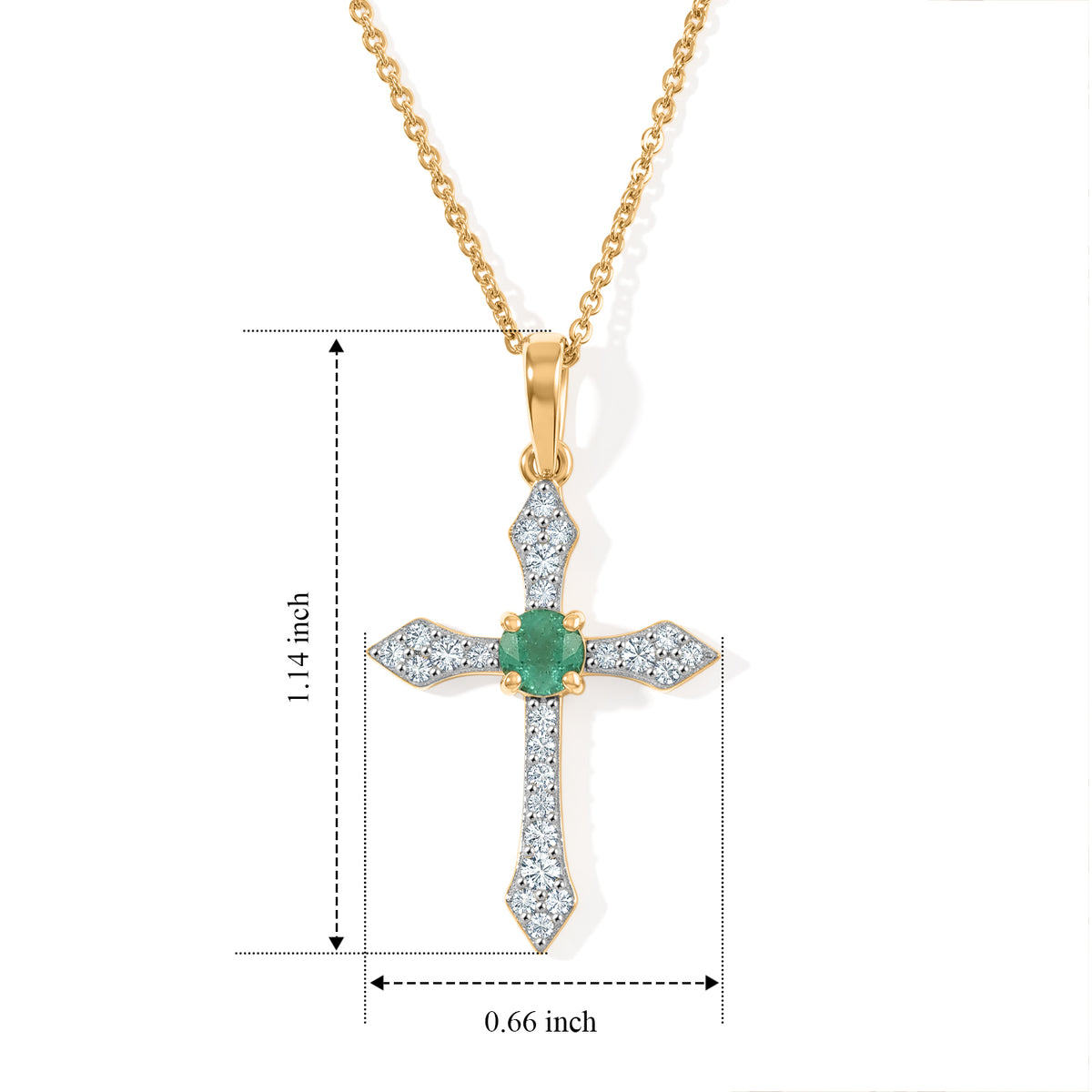 D'Joy - AAA Gemfields Zambian Emerald &amp; White Zircon Cross Pendant with Chain (Size 20) in 18K Vermeil Yellow Gold Plated Sterling Silver 4524209 4