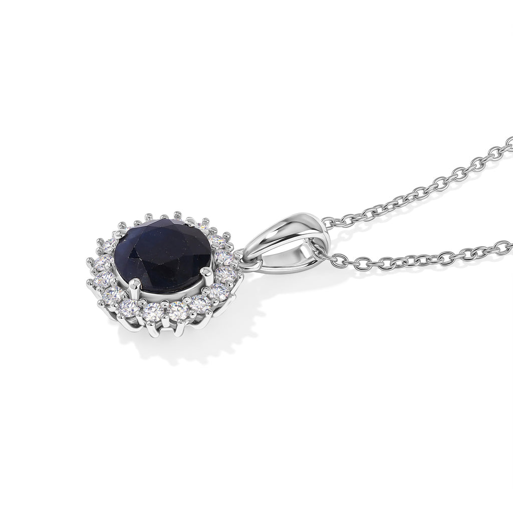 Luxuriant - AAA Diffused Blue Sapphire & Lab Grown Diamond (SI/G-H) Pendant with Chain (Size 20) in Rhodium Overlay Sterling Silver 2.90 Ct._4524570_3