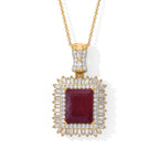 D'Joy - African Ruby & Moissanite Halo Pendant with Chain (Size 20) in 18K Vermeil Yellow Gold Plated Sterling Silver 12.00 Ct._4524758