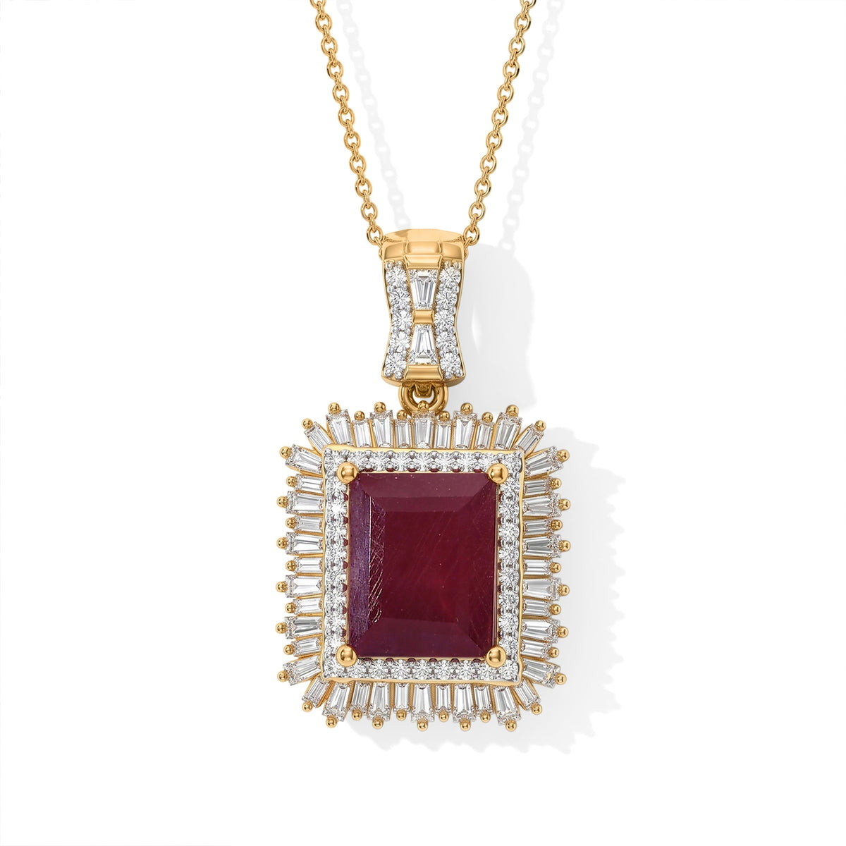 D'Joy - African Ruby &amp; Moissanite Halo Pendant with Chain (Size 20) in 18K Vermeil Yellow Gold Plated Sterling Silver 12.00 Ct. 4524758 0