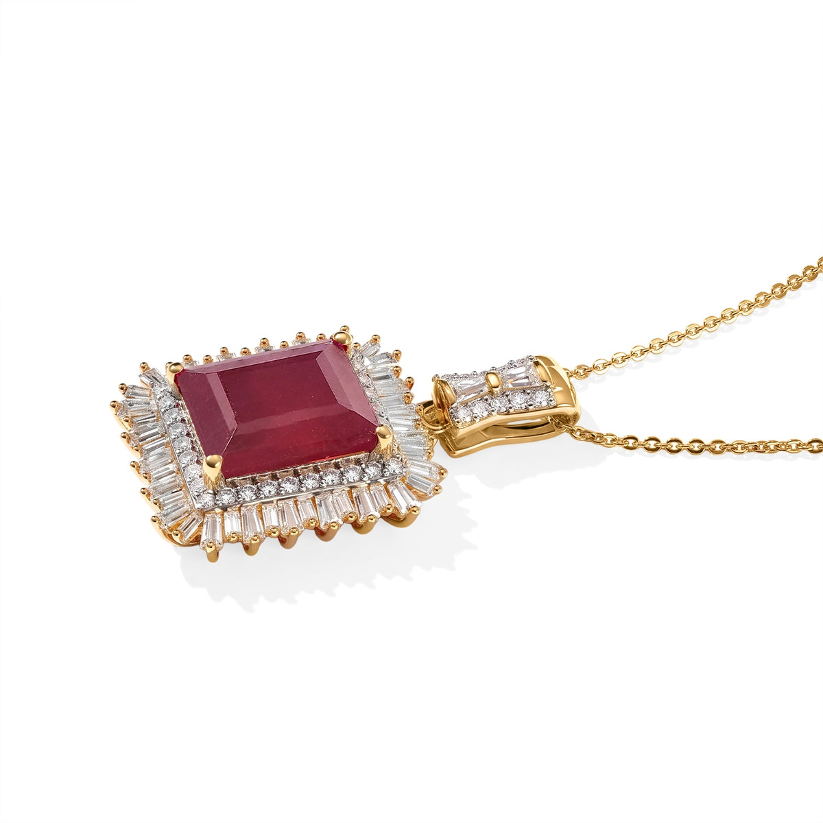 D'Joy - African Ruby &amp; Moissanite Halo Pendant with Chain (Size 20) in 18K Vermeil Yellow Gold Plated Sterling Silver 12.00 Ct. 4524758 3