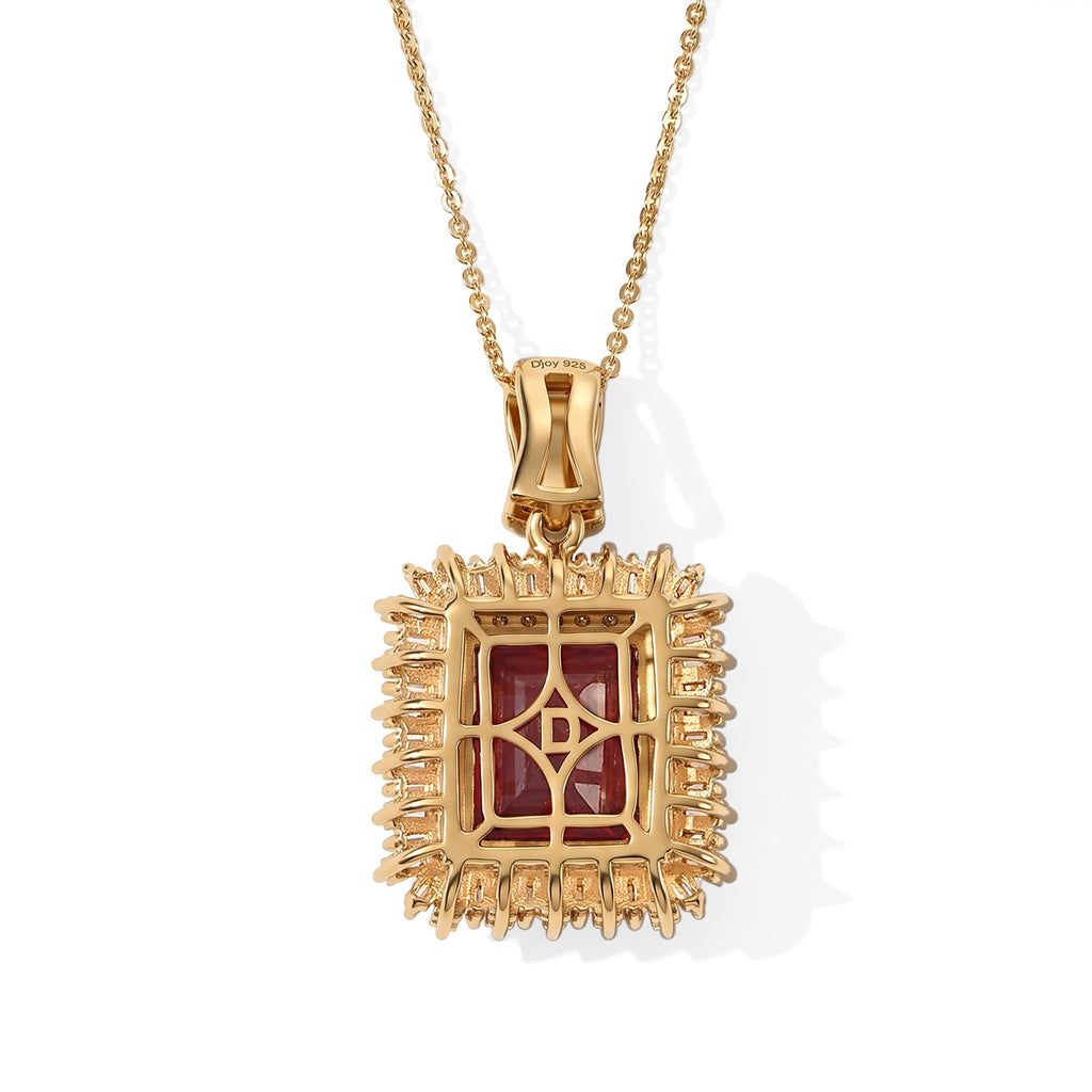 D'Joy - African Ruby & Moissanite Halo Pendant with Chain (Size 20) in 18K Vermeil Yellow Gold Plated Sterling Silver 12.00 Ct._4524758_4