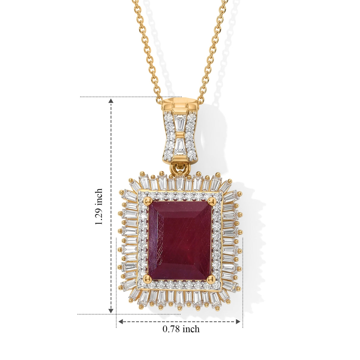 D'Joy - African Ruby &amp; Moissanite Halo Pendant with Chain (Size 20) in 18K Vermeil Yellow Gold Plated Sterling Silver 12.00 Ct. 4524758 5