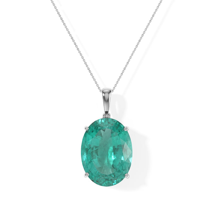 D'Joy - Colombian Colour Emeraldine Quartz Solitaire Pendant with Chain (Size 20) in Rhodium Overlay Sterling Silver 55.77 Ct. 4524778 1