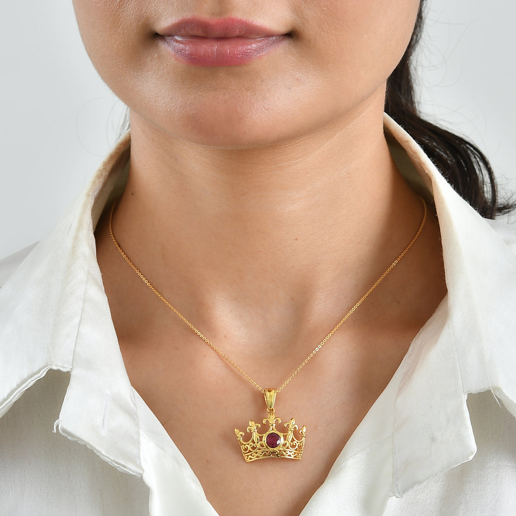D'Joy - AAA African Ruby Pendant with Chain (Size 20) in Yellow Gold Plated Sterling Silver 1.35 Ct._4524973_1