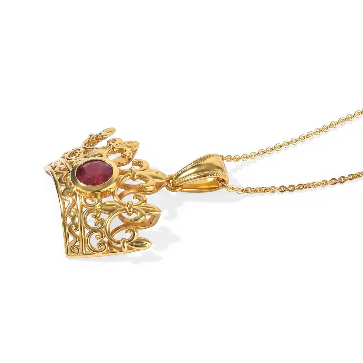 D'Joy - AAA African Ruby Crown Pendant with Chain (Size 20) in Yellow Gold Plated Sterling Silver 1.35 Ct. V32698138 3