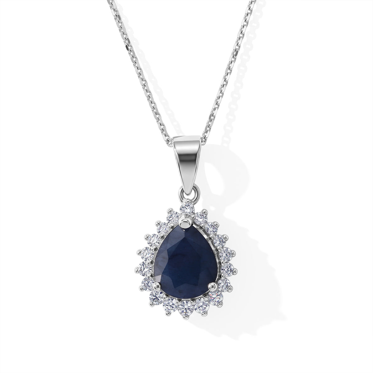 Luxuriant - Diffused Blue Sapphire &amp; Lab Grown Diamond Halo Pendant with Chain (Size 20) in Rhodium Overlay Sterling Silver 4.25 Ct. 4524994 0