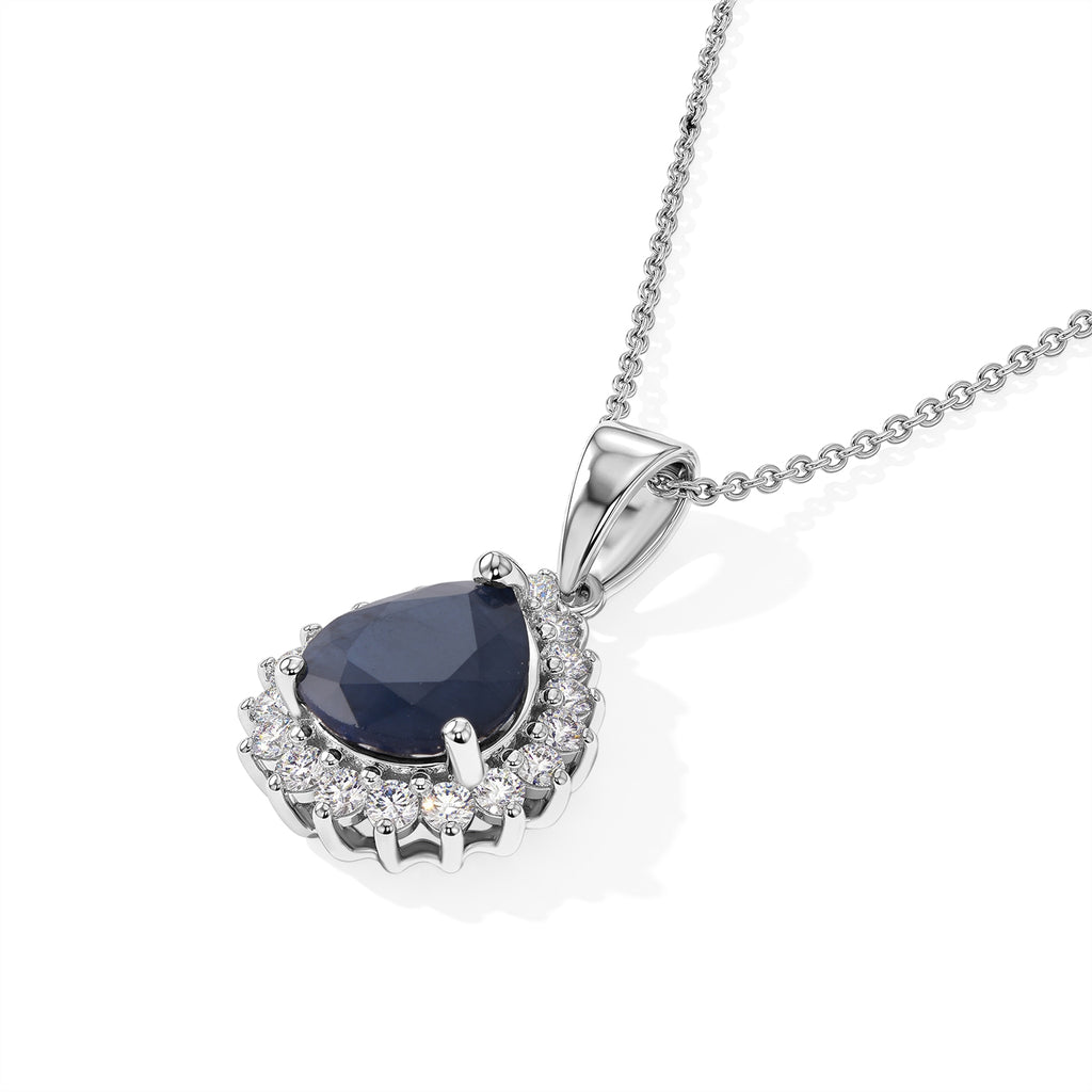 Luxuriant - Diffused Blue Sapphire & Lab Grown Diamond Halo Pendant with Chain (Size 20) in Rhodium Overlay Sterling Silver 4.25 Ct._4524994_2