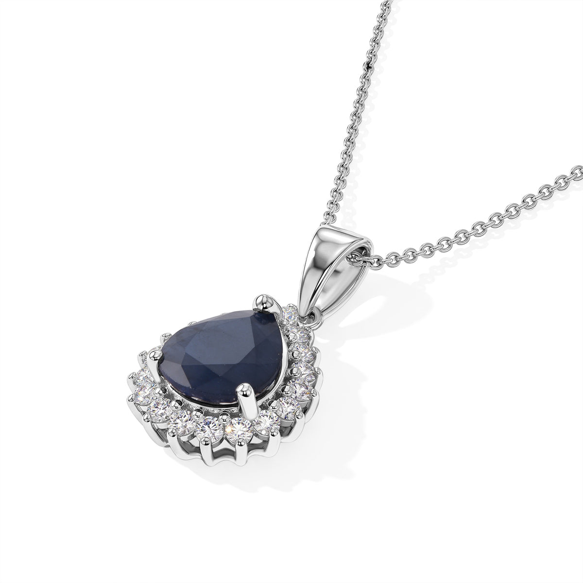 Luxuriant - Diffused Blue Sapphire &amp; Lab Grown Diamond Halo Pendant with Chain (Size 20) in Rhodium Overlay Sterling Silver 4.25 Ct. 4524994 2