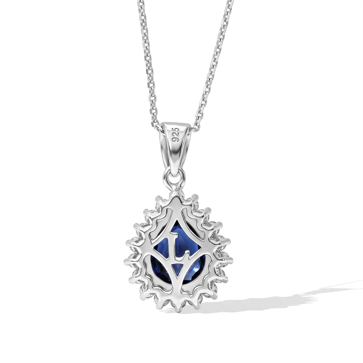 Luxuriant - Diffused Blue Sapphire &amp; Lab Grown Diamond Halo Pendant with Chain (Size 20) in Rhodium Overlay Sterling Silver 4.25 Ct. 4524994 3
