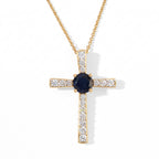 D'Joy - Diffused Blue Sapphire & White Zircon Cross Pendant with Chain (Size 20) in Yellow Gold Plated Sterling Silver 1.90 Ct._4525196