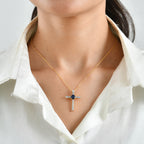 D'Joy - Diffused Blue Sapphire & White Zircon Cross Pendant with Chain (Size 20) in Yellow Gold Plated Sterling Silver 1.90 Ct._4525196_1