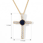 D'Joy - Diffused Blue Sapphire & White Zircon Cross Pendant with Chain (Size 20) in Yellow Gold Plated Sterling Silver 1.90 Ct._4525196_4