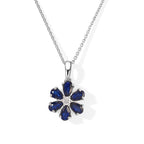 Luxuriant - Diffused Blue Sapphire & Lab Grown Diamond (SI/G-H)  Floral Pendant with Chain (Size 20) in Platinum Overlay Sterling Silver 1.60 Ct._4525200