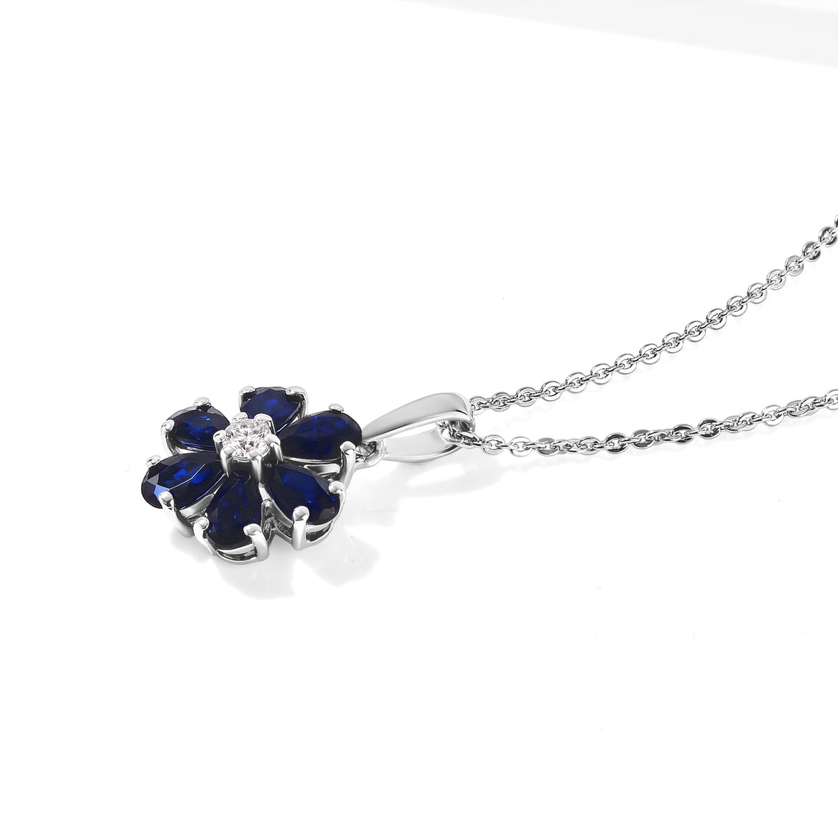 Luxuriant - Diffused Blue Sapphire &amp; Lab Grown Diamond (SI-G-H)  Floral Pendant with Chain (Size 20) in Platinum Overlay Sterling Silver 1.60 Ct. 4525200 3