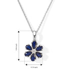 Luxuriant - Diffused Blue Sapphire & Lab Grown Diamond (SI/G-H)  Floral Pendant with Chain (Size 20) in Platinum Overlay Sterling Silver 1.60 Ct._4525200_4