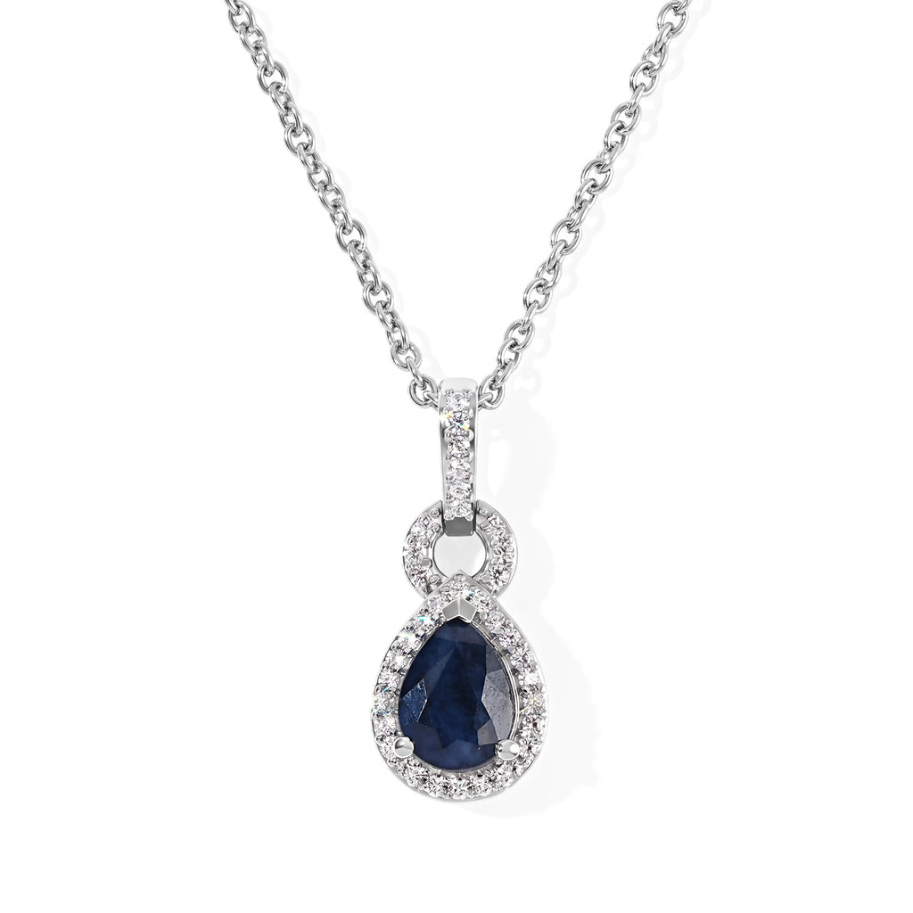 D'Joy - Diffused Blue Sapphire & White Zircon Halo Pendant in Platinum Overlay Sterling Silver with Chain (Size 20) 1.60 Ct._4525240