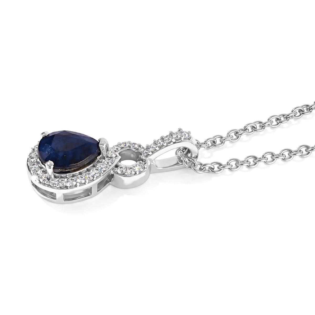 D'Joy - Diffused Blue Sapphire &amp; White Zircon Halo Pendant in Platinum Overlay Sterling Silver with Chain (Size 20) 1.60 Ct. 4525240 3