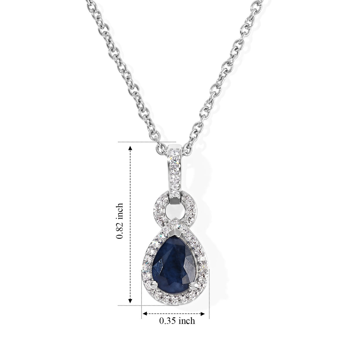 D'Joy - Diffused Blue Sapphire &amp; White Zircon Halo Pendant in Platinum Overlay Sterling Silver with Chain (Size 20) 1.60 Ct. 4525240 4