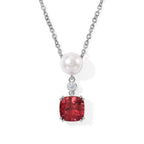 Luxuriant - Lab Created Padparadscha Sapphire, Fresh Water Pearl & White Zircon Pendant in Platinum Overlay Sterling Silver with Chain (Size 20) 5.36 Ct._4525283