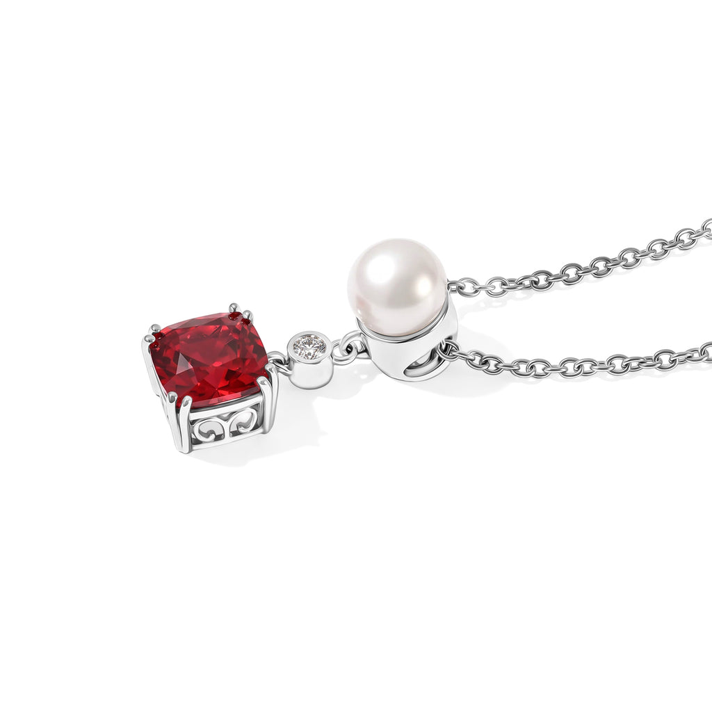 Luxuriant - Lab Created Padparadscha Sapphire, Fresh Water Pearl & White Zircon Pendant in Platinum Overlay Sterling Silver with Chain (Size 20) 5.36 Ct._4525283_3