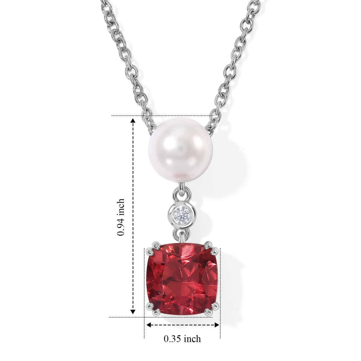 Luxuriant - Lab Created Padparadscha Sapphire, Fresh Water Pearl &amp; White Zircon Pendant in Platinum Overlay Sterling Silver with Chain (Size 20) 5.36 Ct. 4525283 4