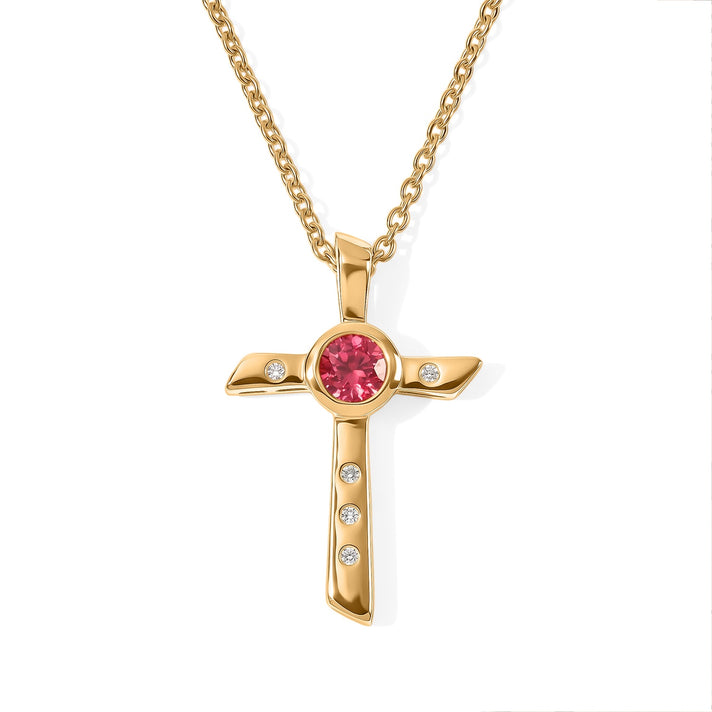Luxuriant - Lab Grown Padparadscha Sapphire &amp; White Zircon Pendant in Yellow Gold Plated Sterling Silver with Chain (Size 20) 4525285 1