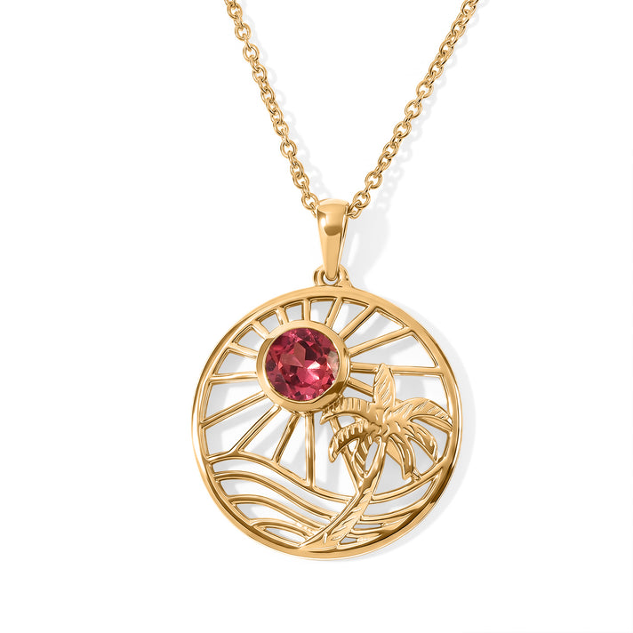 Luxuriant - Lab Grown Padparadscha Sapphire Palm Tree Sunburst Pendant in Yellow Gold Plated with Chain (Size 20) 1.30 Ct. 4525287 1