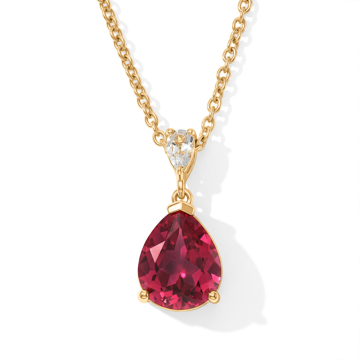 Luxuriant - Lab Created Padparadscha Sapphire &amp; White Zircon Pendant in Yellow Gold Plated Sterling Silver with Chain (Size 20) 5.00 Ct. 4525288 0