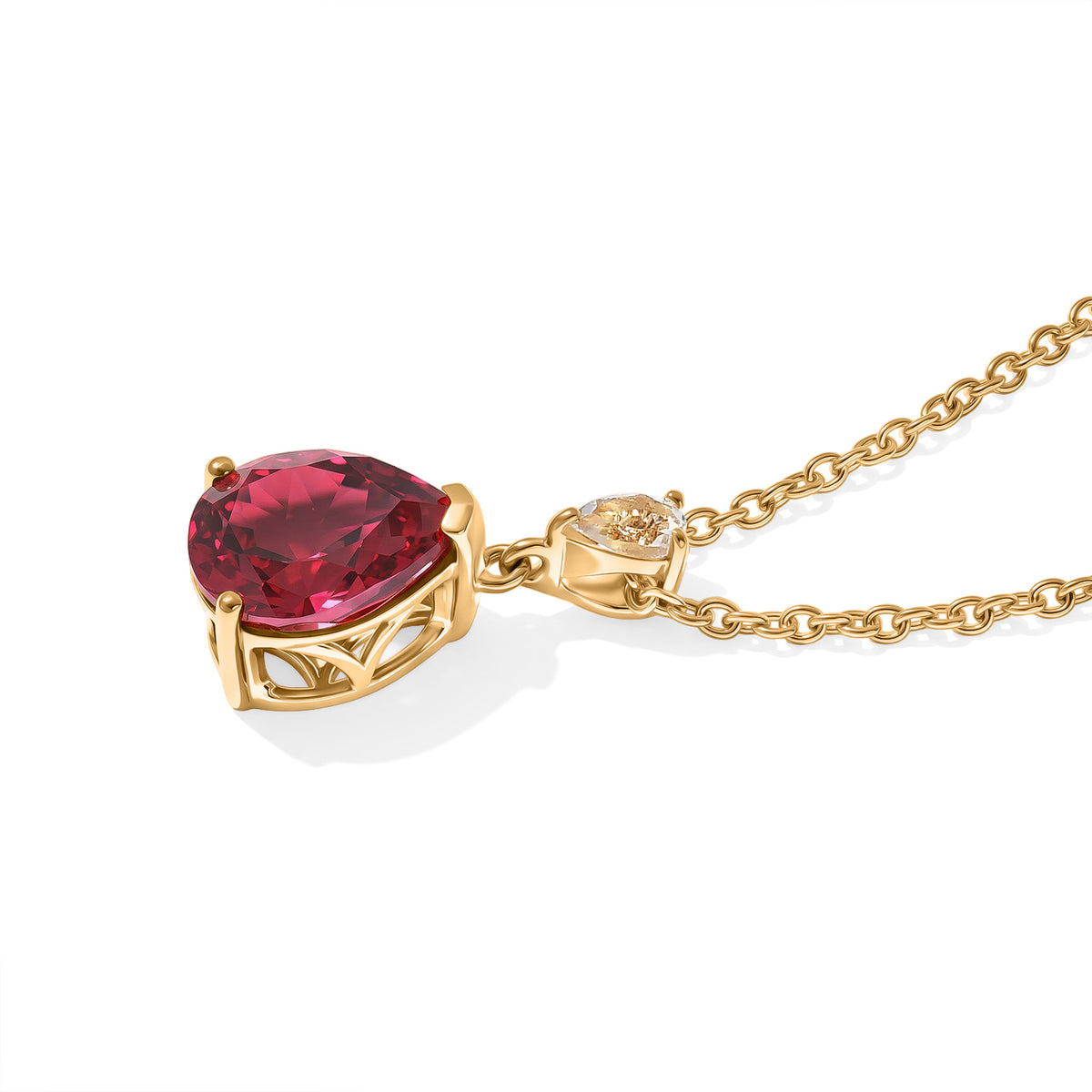 Luxuriant - Lab Created Padparadscha Sapphire &amp; White Zircon Pendant in Yellow Gold Plated Sterling Silver with Chain (Size 20) 5.00 Ct. 4525288 3