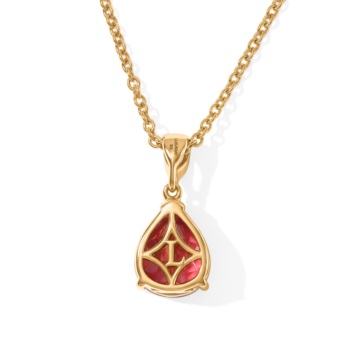 Luxuriant - Lab Created Padparadscha Sapphire &amp; White Zircon Pendant in Yellow Gold Plated Sterling Silver with Chain (Size 20) 5.00 Ct. 4525288 4