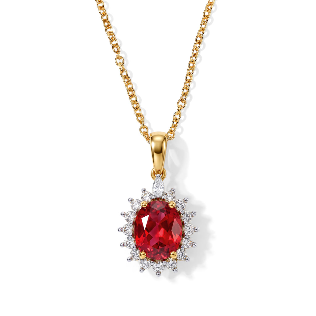 Luxuriant - Lab Created Padparadscha Sapphire & White Zircon Pendant in Yellow Gold Plated Sterling Silver with Chain (Size 20) 4.46 Ct._4525289