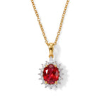 Luxuriant - Lab Created Padparadscha Sapphire & White Zircon Pendant in Yellow Gold Plated Sterling Silver with Chain (Size 20) 4.46 Ct._4525289