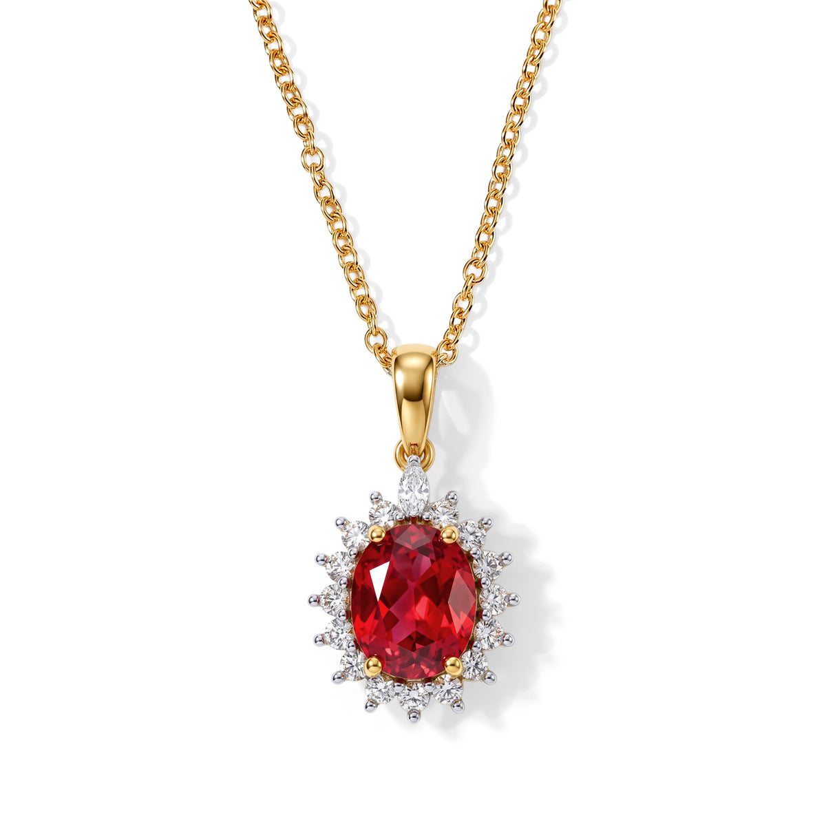Luxuriant - Lab Created Padparadscha Sapphire &amp; White Zircon Pendant in Yellow Gold Plated Sterling Silver with Chain (Size 20) 4.46 Ct. 4525289 0
