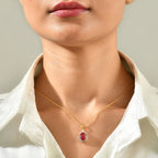 Luxuriant - Lab Created Padparadscha Sapphire & White Zircon Pendant in Yellow Gold Plated Sterling Silver with Chain (Size 20) 4.46 Ct._4525289_1