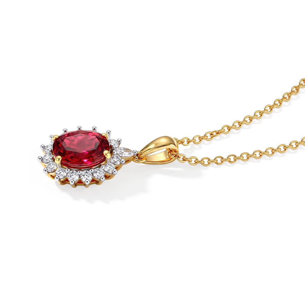 Luxuriant - Lab Created Padparadscha Sapphire & White Zircon Pendant in Yellow Gold Plated Sterling Silver with Chain (Size 20) 4.46 Ct._4525289_3