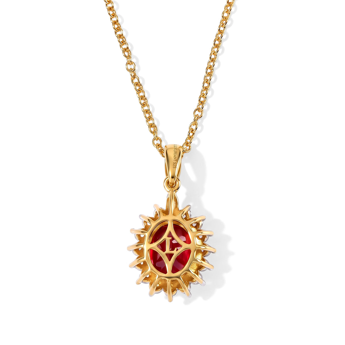 Luxuriant - Lab Created Padparadscha Sapphire &amp; White Zircon Pendant in Yellow Gold Plated Sterling Silver with Chain (Size 20) 4.46 Ct. 4525289 4