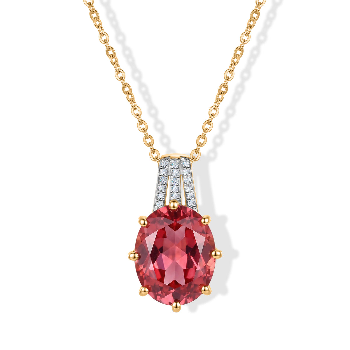 Luxuriant - Lab Created Padparadscha Sapphire &amp; Lab Grown Diamond (SI-G-H) Pendant with Chain (Size 20) in 18K Vermeil Yellow Gold Plated Sterling Silver 7.00 Ct. 4525292 0