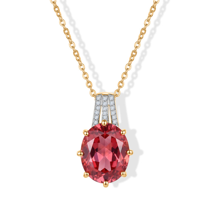 Luxuriant - Lab Grown Padparadscha Sapphire &amp; Lab Grown Diamond (SI/G-H) Pendant with Chain (Size 20) in 18K Vermeil Yellow Gold Plated Sterling Silver 7.00 Ct. 4525292 1