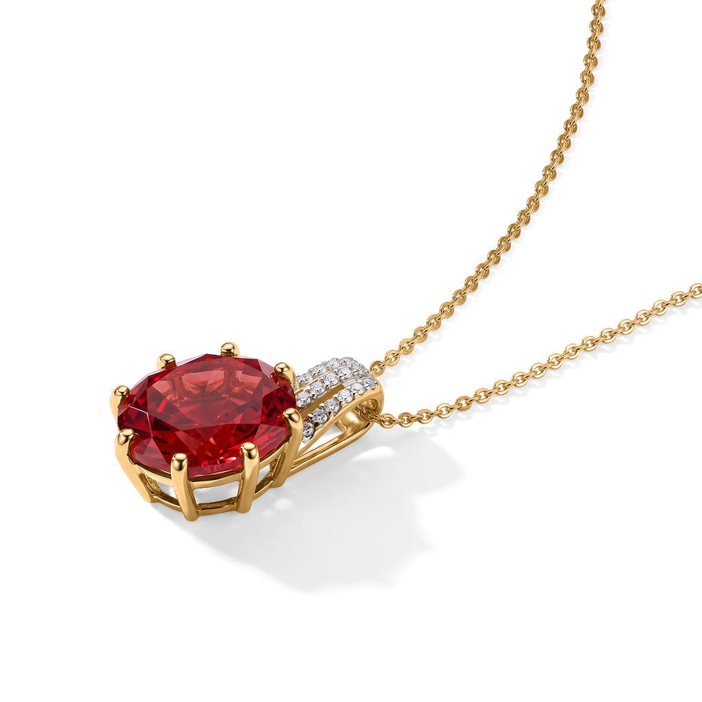 Luxuriant - Lab Created Padparadscha Sapphire & Lab Grown Diamond (SI/G-H) Pendant with Chain (Size 20) in 18K Vermeil Yellow Gold Plated Sterling Silver 7.00 Ct._4525292_2